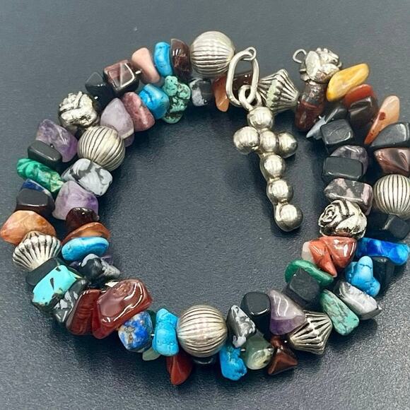 Taxco Mexico 925 Vintage
Sterling Silver Gemstone Wrap Bracelet Cross Pendant - Picture 9 of 13